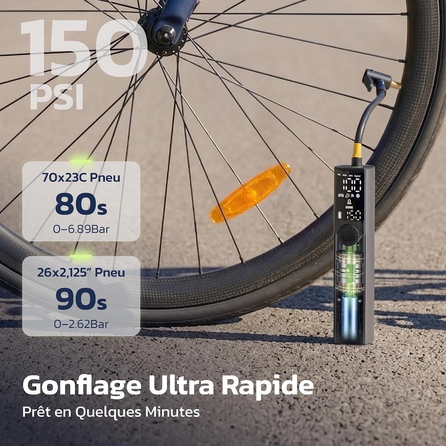 Detalle de Woowind Ventus Ride BP188G elektrische fietspomp, 10,3 bar en USB-C