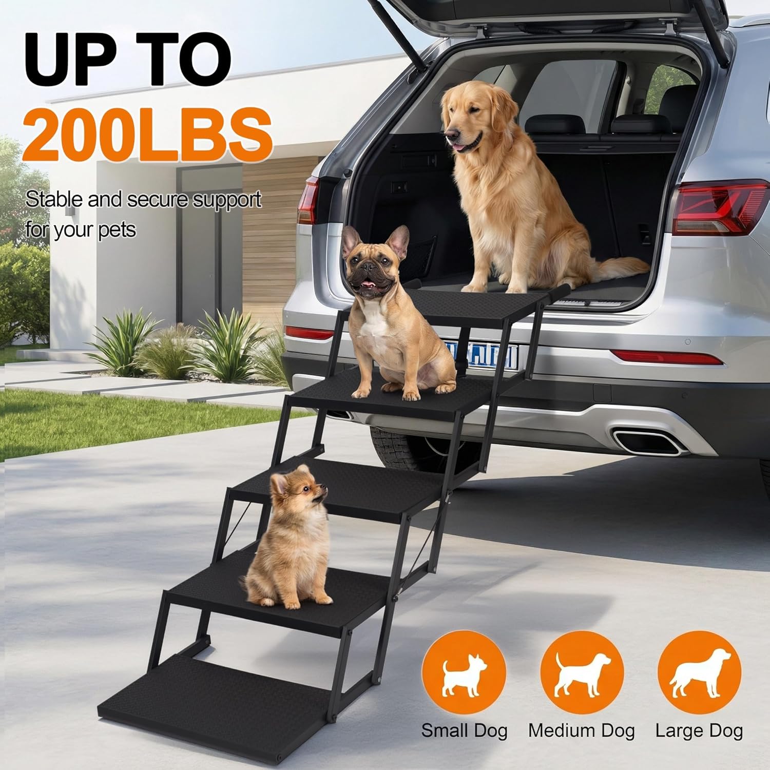 Thumbnail 1 de Hundetreppe Auto klappbar mit 5 Stufen (bis 90 kg) – faltbare Hundeleiter für Gelenkschonenden Einstieg ins Auto