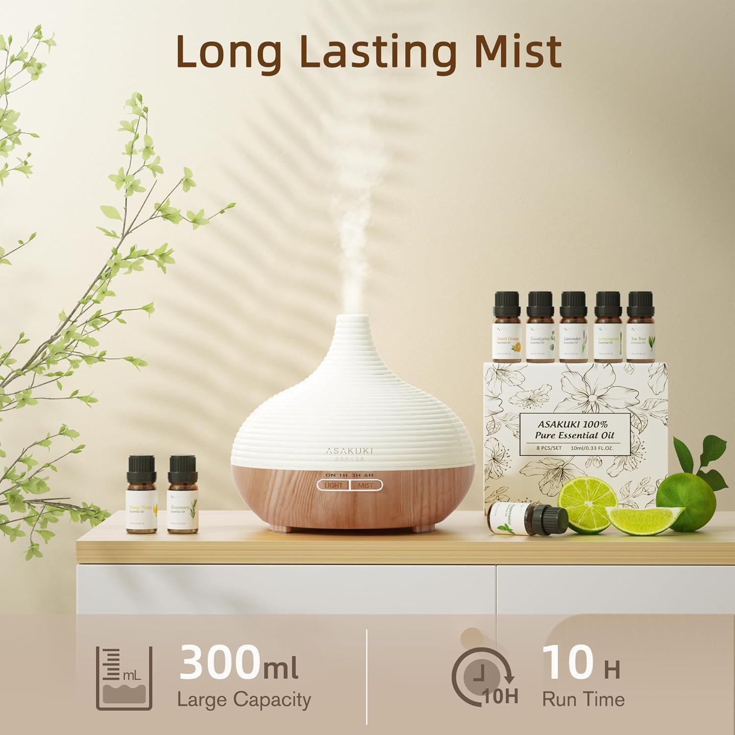 Thumbnail 1 de ASAKUKI 300ml Aroma Diffuser 🏠