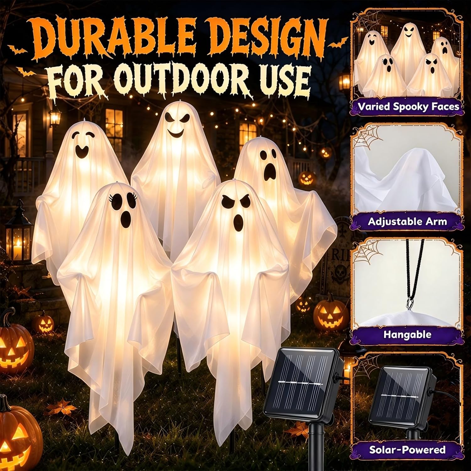 Thumbnail 2 de Solar Halloween Ghost Decorations, 5-Piece Set