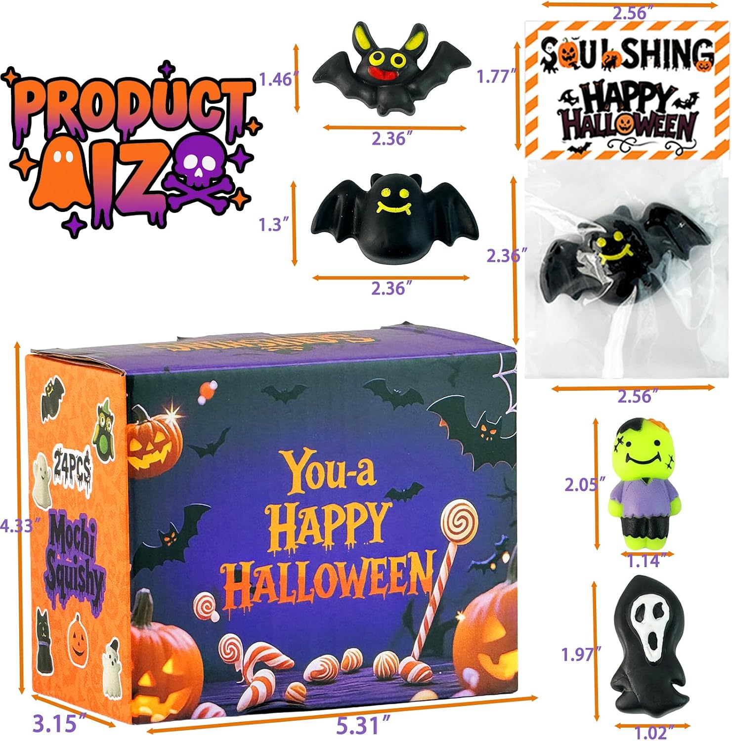 Detalle de DKJOAZ 24-Pack Halloween Mochi Squishy Toys with Cards, Non-Candy Party Favors