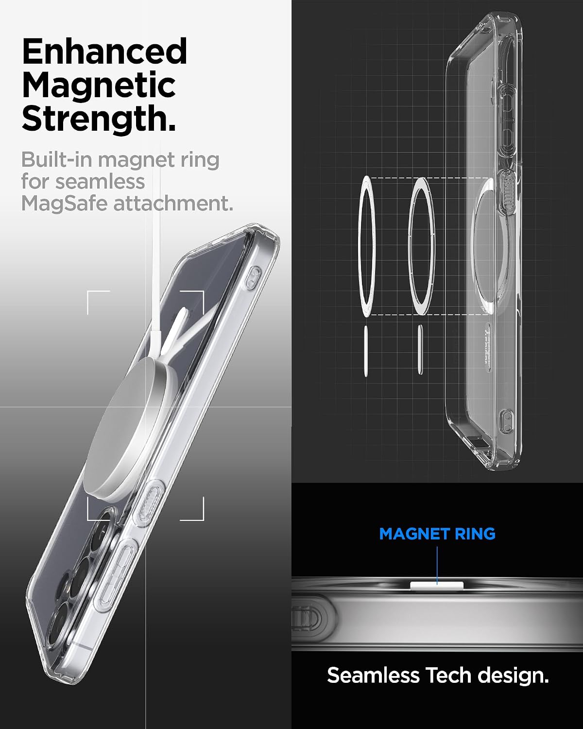 Detalle de Spigen Cover Ultra Hybrid MagFit per Galaxy S25 FE, compatibile MagSafe – Clear White