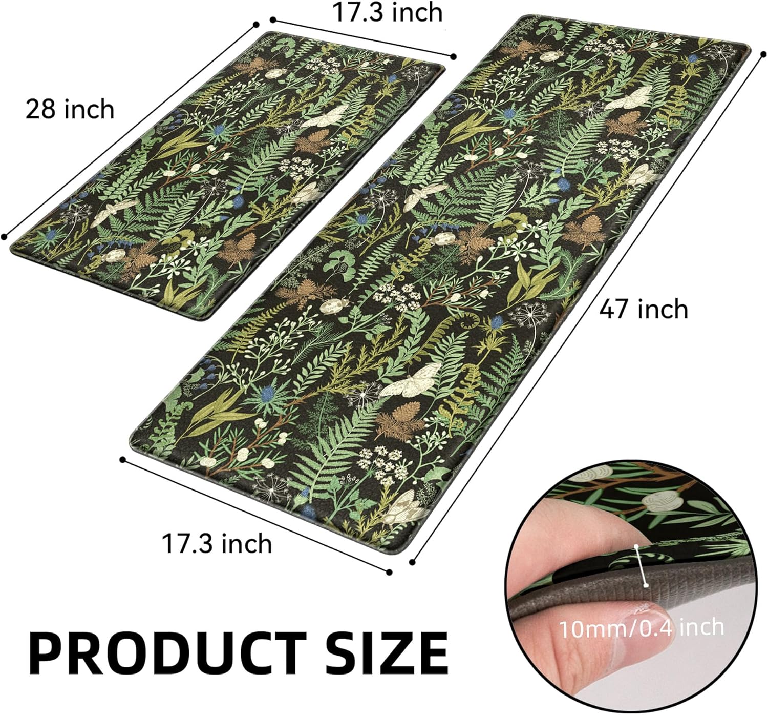 Detalle de Black Green Botanical Kitchen Rugs Set of 2