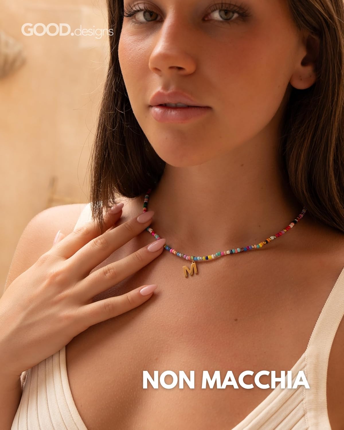 Thumbnail 2 de GD GOOD.designs Collana di perline colorate con iniziale in acciaio inox placcato oro 18K – regolabile 40–45 cm