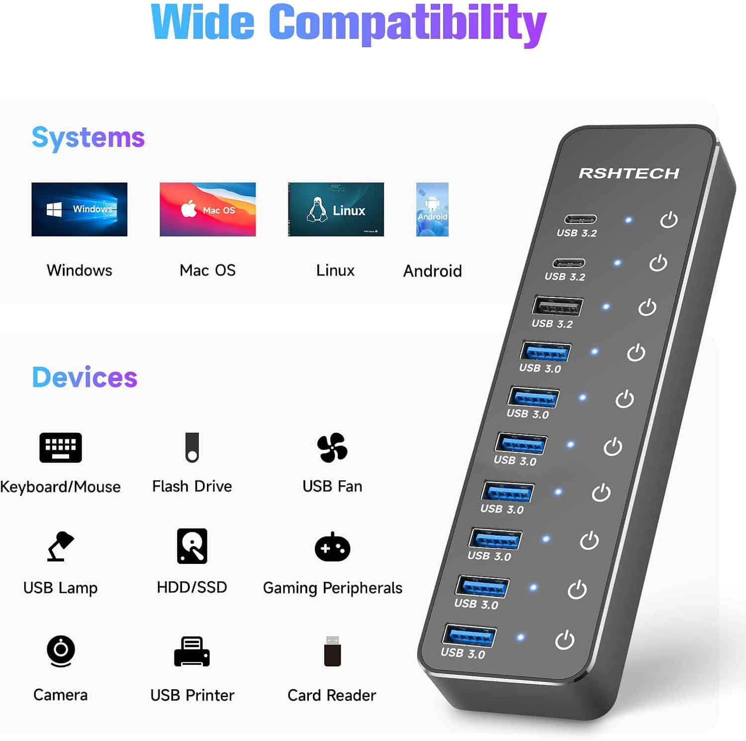Thumbnail 3 de RSHTECH Powered USB-C Hub 3.2 10-Port USB-C