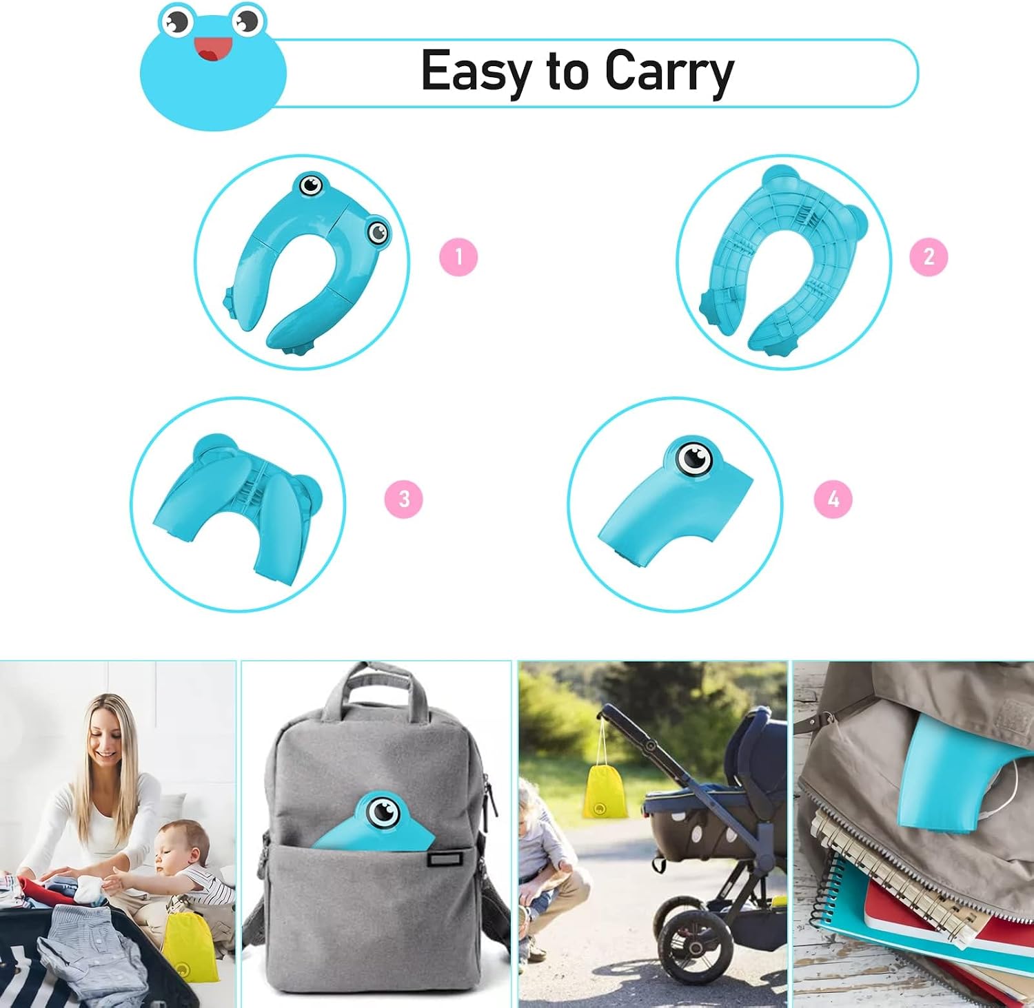 Detalle de Pejoye Folding Potty Training Seat for Kids – Foldable, Portable Toddler Toilet Seat (Blue Frog)