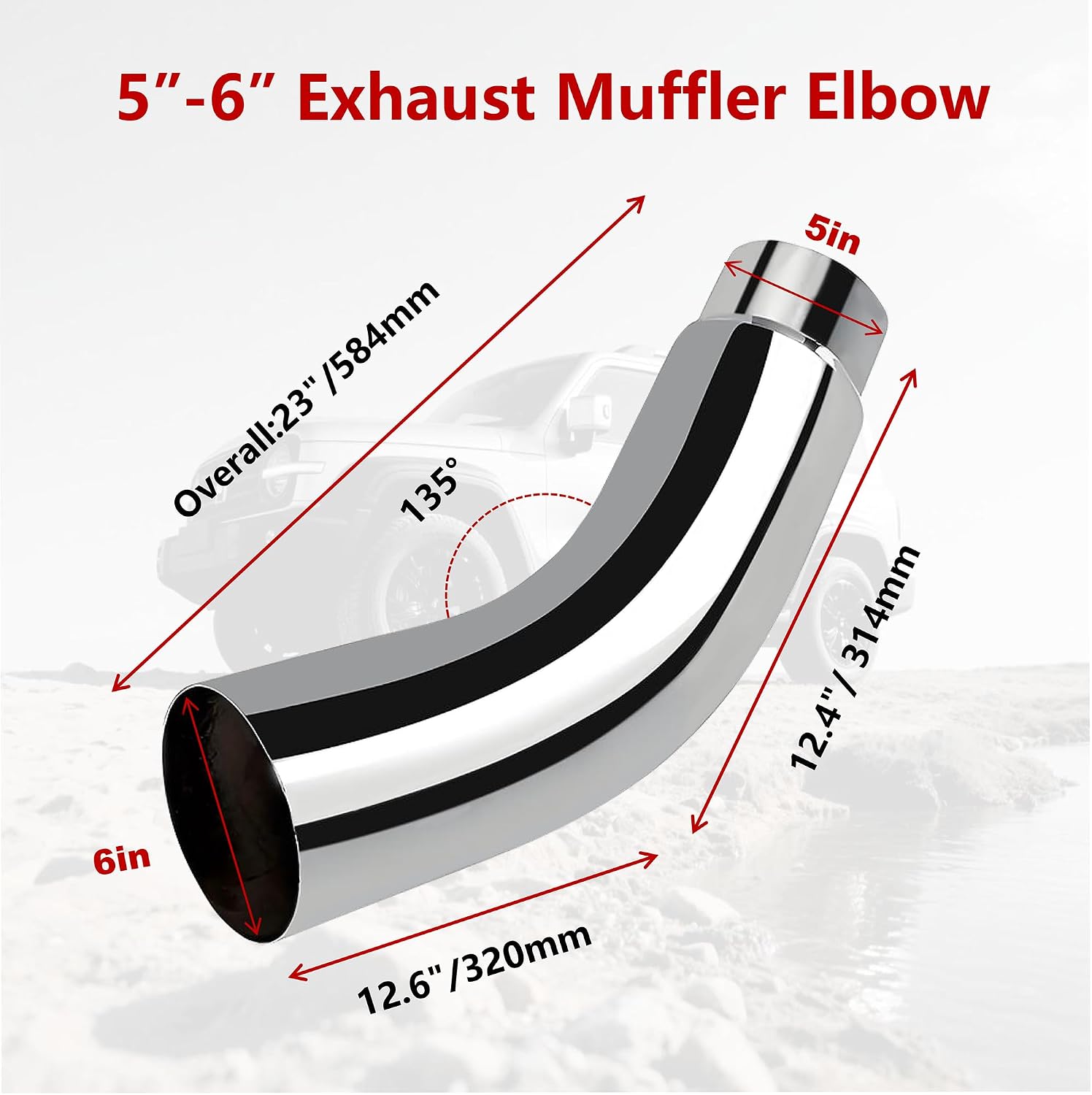 Thumbnail 3 de Universal 5" to 6" Exhaust Elbow Pipe with Steel Clamp — Silver Chrome or Black Painted
