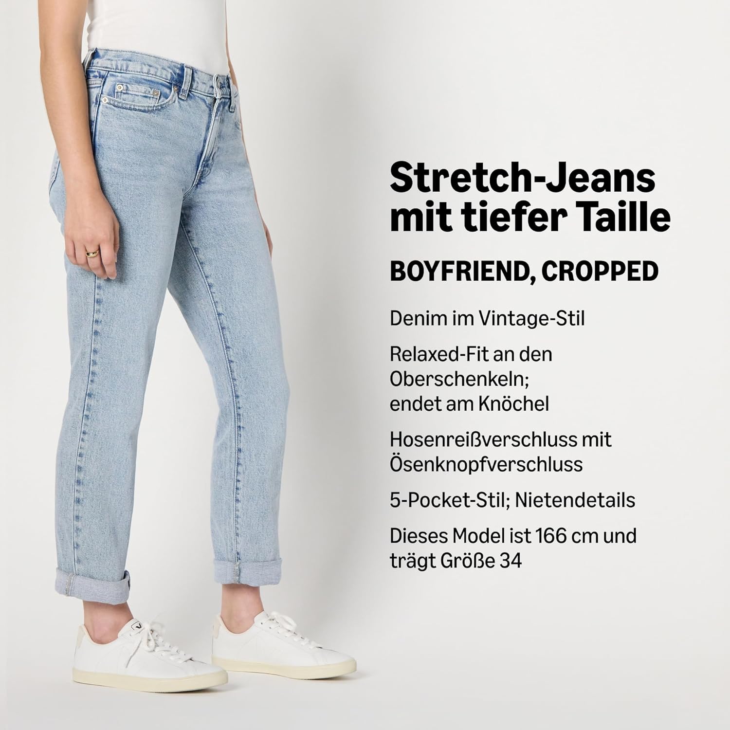 Thumbnail 3 de Amazon Essentials Damen Boyfriend-Crop-Jeans mit geringem Stretchanteil (66,0 cm Beininnenlänge) – mittlere Leibhöhe