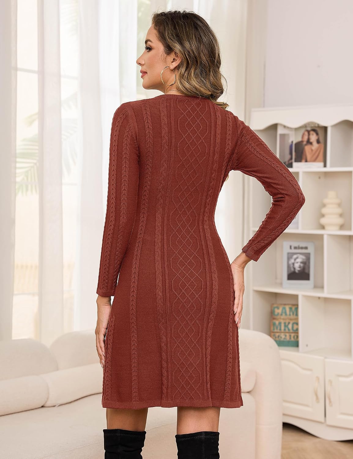Detalle de Robe pull femme Aottori: robe pull hiver en tricot à coupe A, chic et confortable