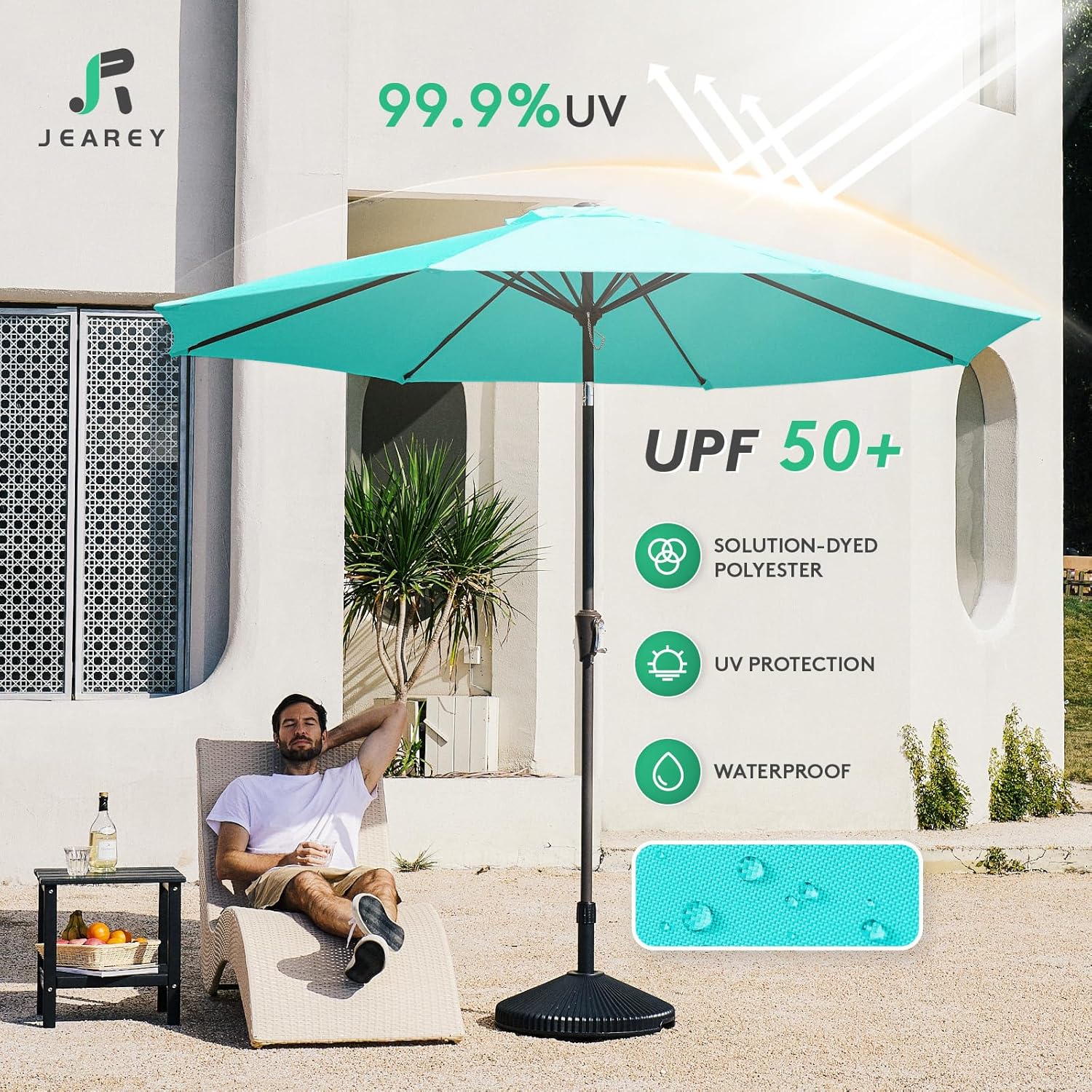 Thumbnail 2 de JEAREY 9FT Outdoor Patio Umbrella, Peacock Blue, Crank and Tilt