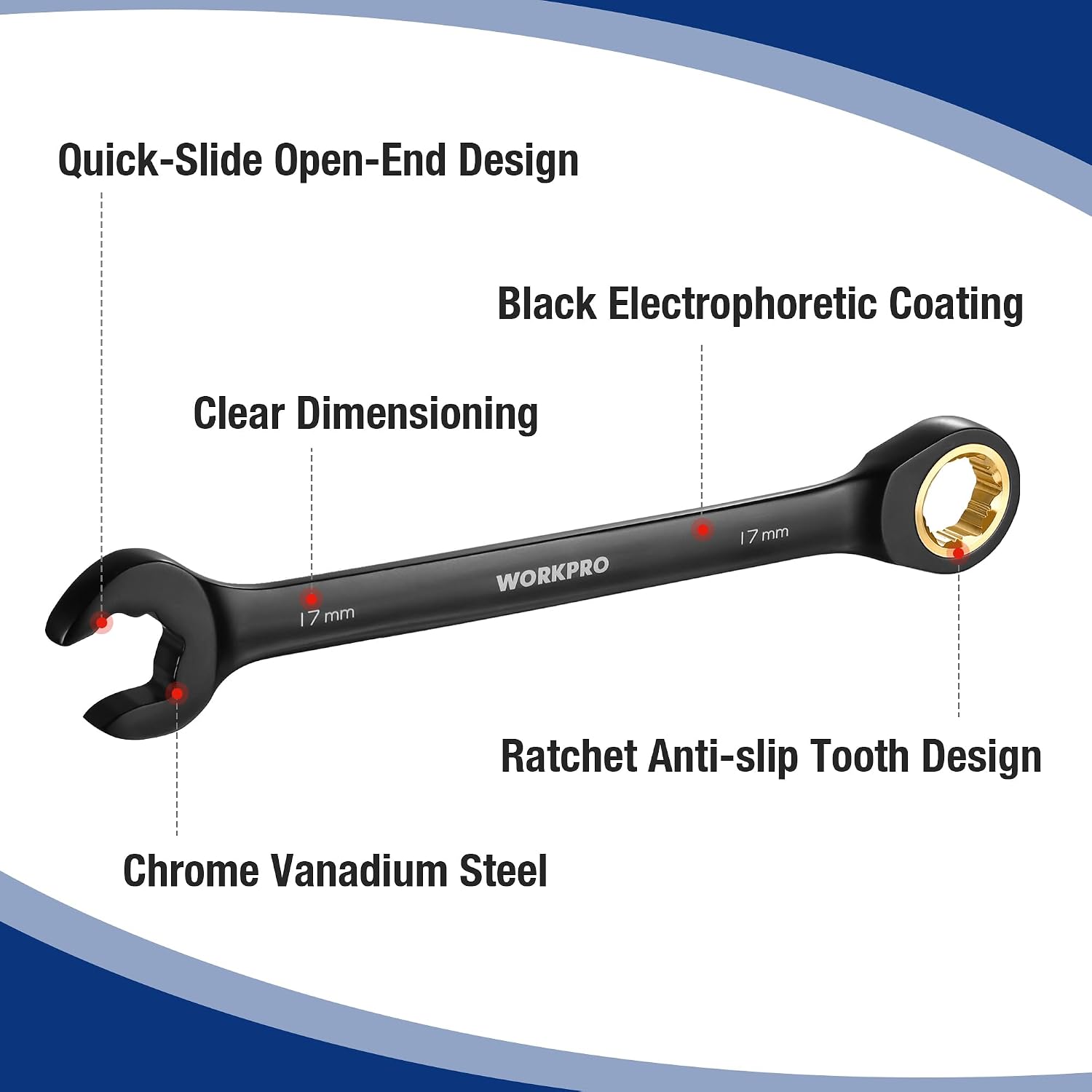 Thumbnail 6 de WORKPRO Ratcheting Wrench Set, Metric