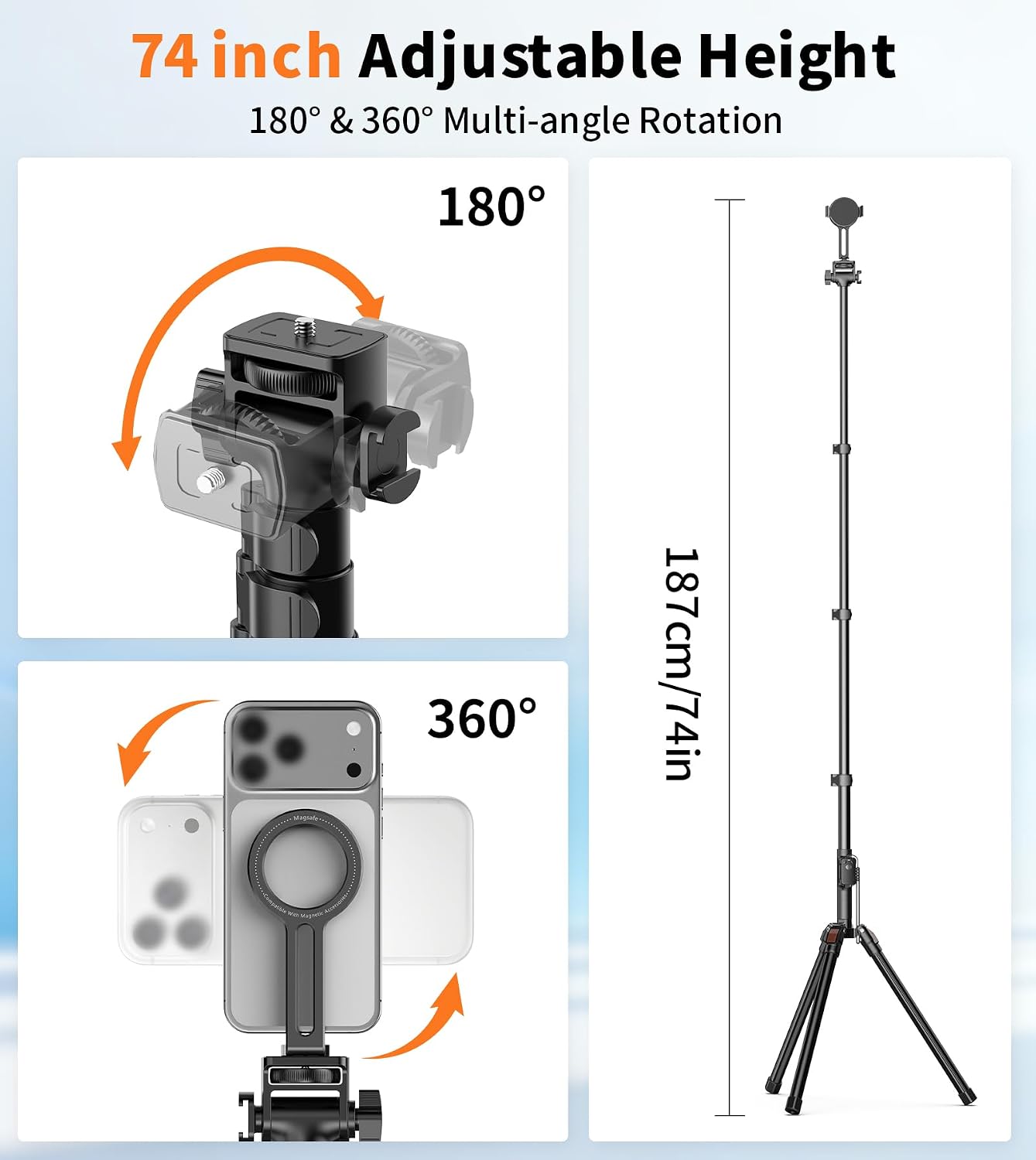 Detalle de XXZU 74" Magnetic Phone Tripod with Magnetic Clip for MagSafe