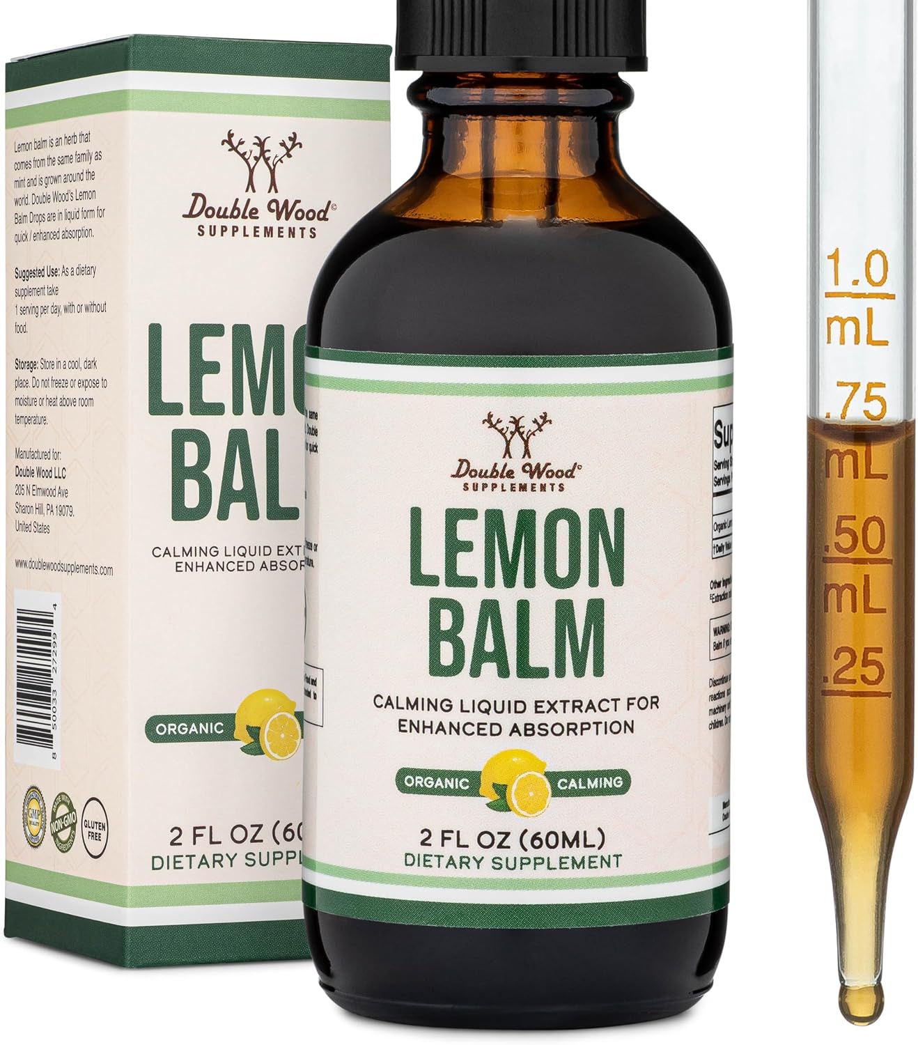 Detalle de Double Wood Lemon Balm Liquid Drops, 120 Servings