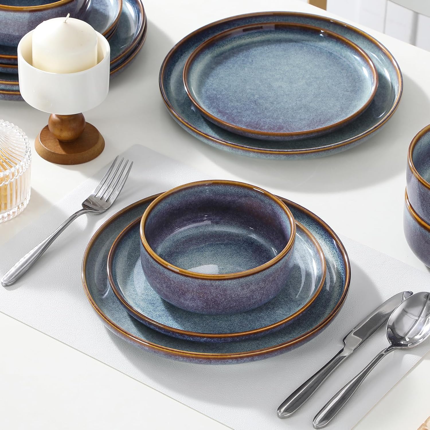 Detalle de Vancasso PLAYA 18-Piece Dinnerware Set in Grey-Blue