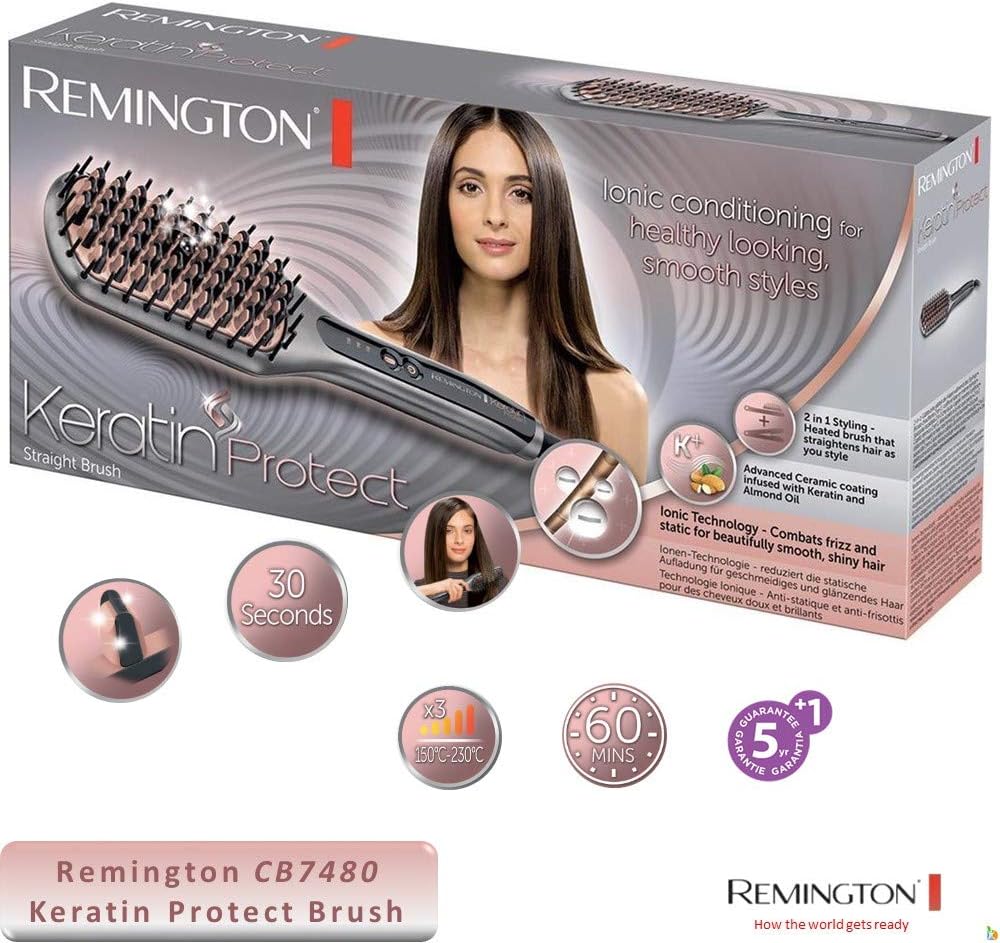 Detalle de Remington Brosse Lissante Ionique 2 en 1 Keratin Protect CB7480 — lissage et démêlage doux et performant