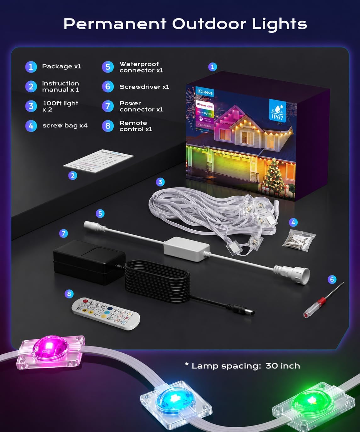 Thumbnail 6 de Ecoeve ECO-W 200ft Permanent Outdoor RGB+IC Lights with App Control