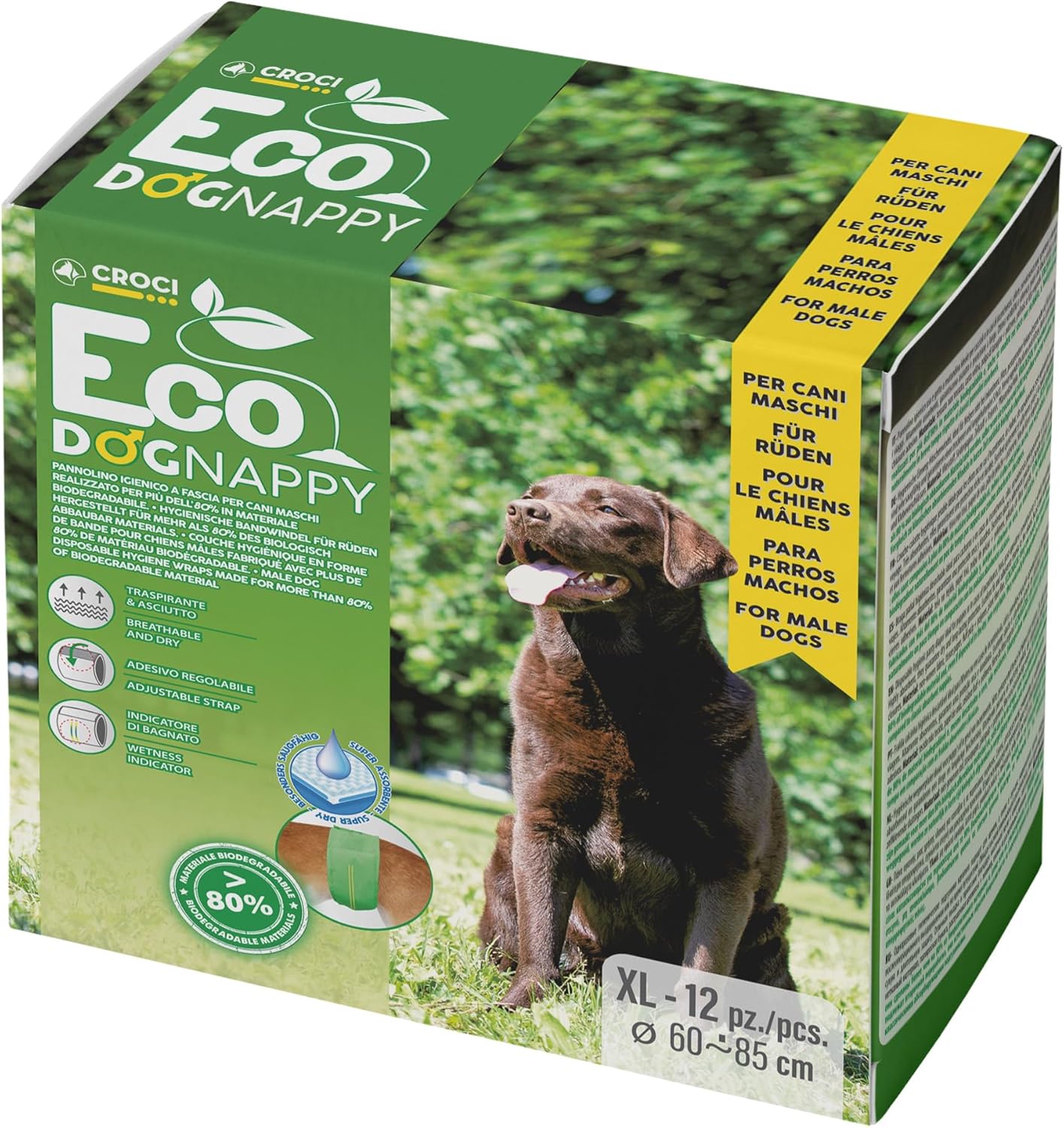 Detalle de Croci Dog Nappy – Fascia assorbente per cani maschi taglia M (Ø 40–50 cm), usa e getta, 12 pz