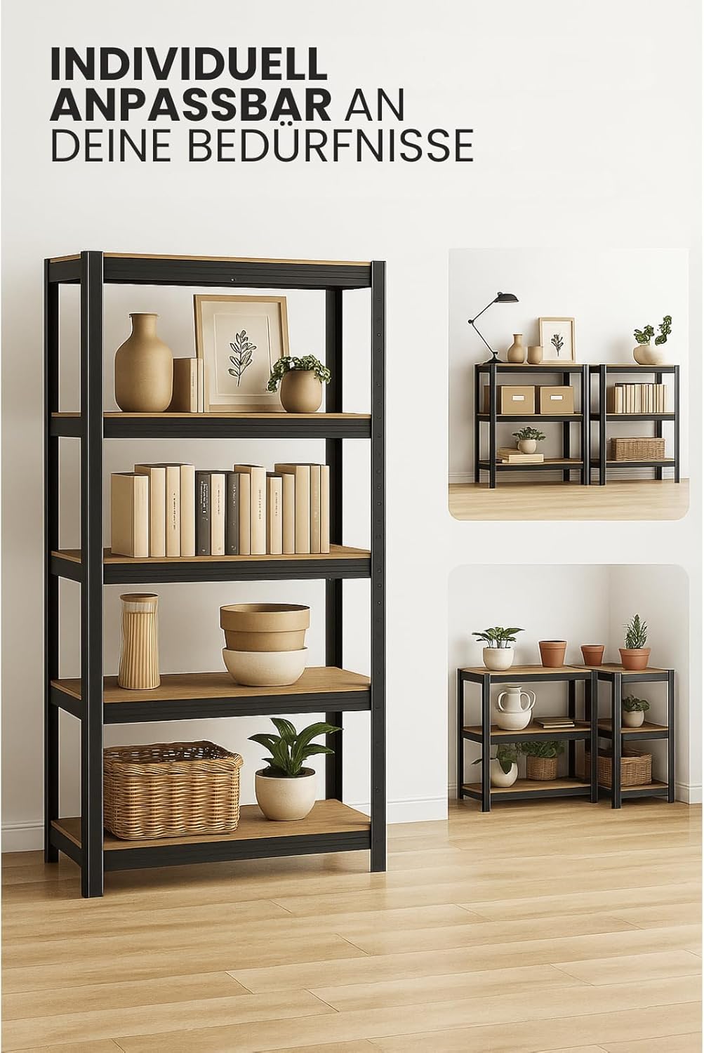 Thumbnail 6 de casa pura Schwerlastregal im 2er-Set – Kellerregal/Lagerregal 50 x 100 x 200 cm, Schwarz, je bis 600 kg