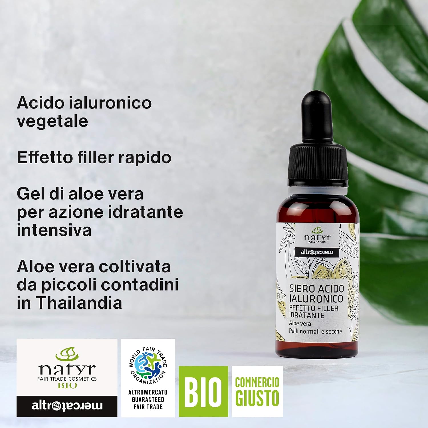 Detalle de NATYR - Altromercato Acido ialuronico siero viso 30 ml con Aloe Vera | effetto filler