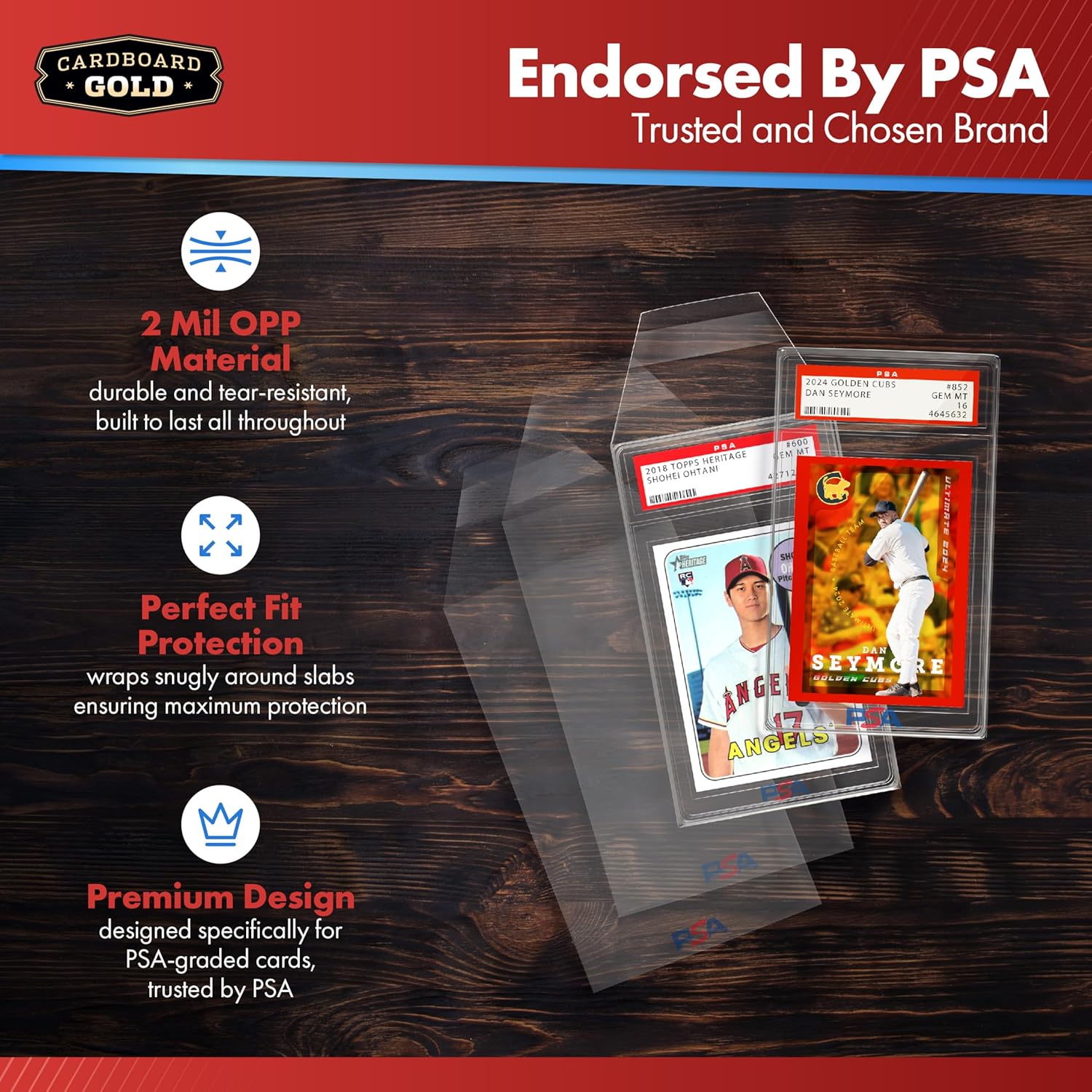 Thumbnail 2 de Cardboard Gold PSA Graded Card Sleeves (50 Count) with Resealable Slab Protector Fit