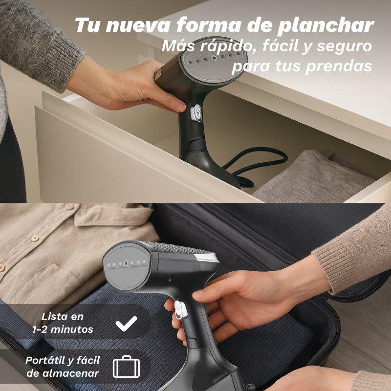 Detalle 2 de Plancha vertical Grunkel Pv-1600gs 1600W: vapor continuo y depósito de 310 ml para prendas en vertical