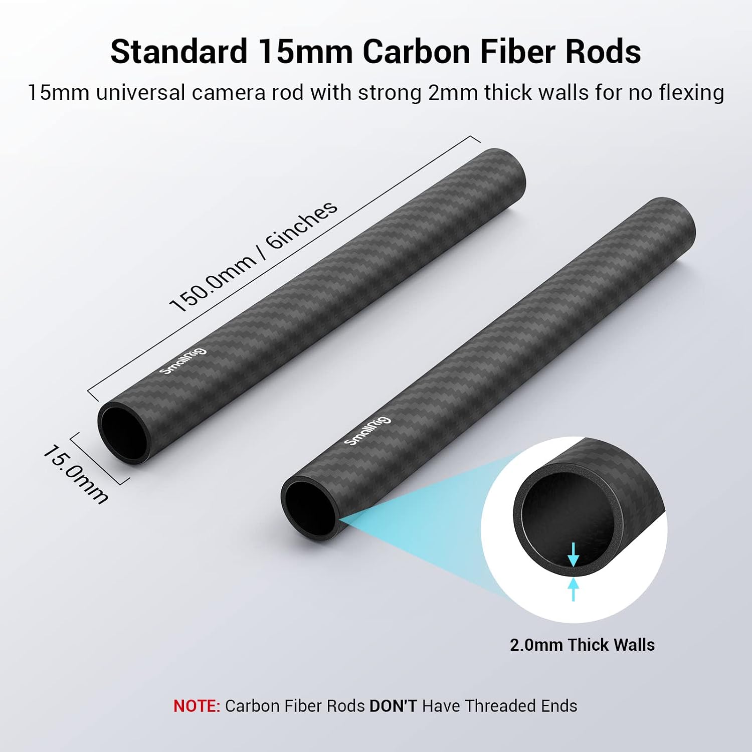 Detalle 2 de SMALLRIG 15mm Carbon Faser Ruten 6 Zoll