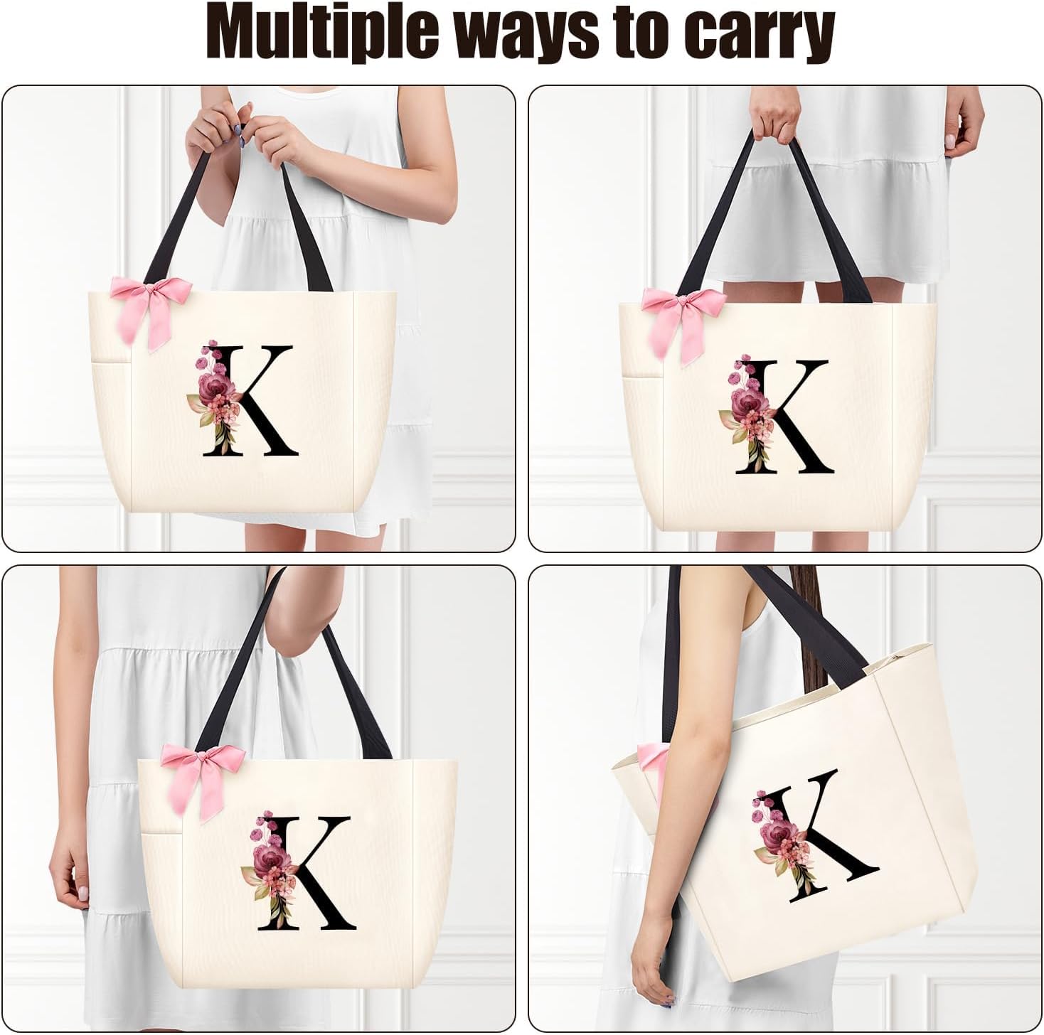 Thumbnail 4 de Vavabox A-Z Initial Personalised Tote Bag – Beige, Waterproof and Lightweight Gift for Women