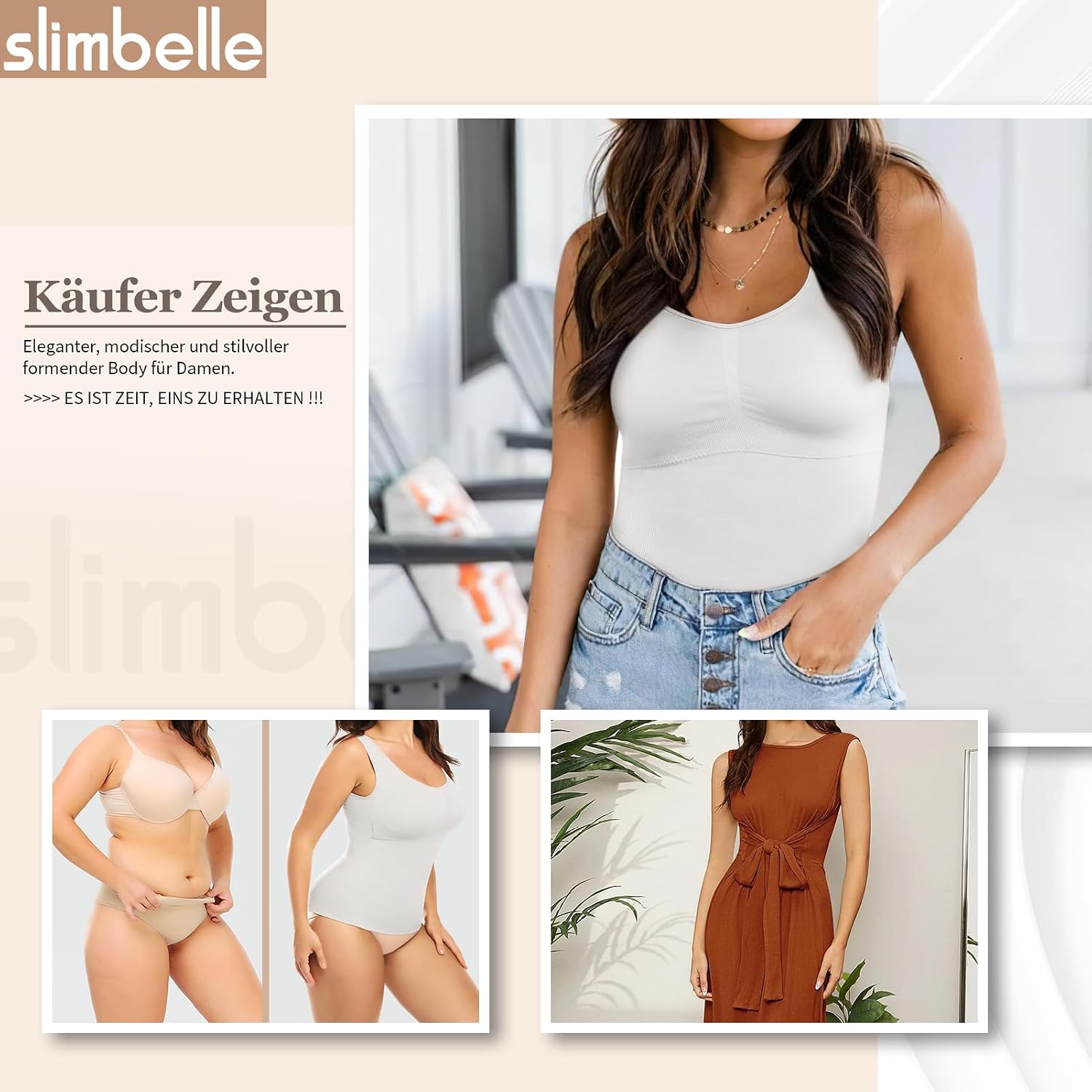 Detalle 1 de SLIMBELLE bezszwowy podkoszulek damski z biustonoszem, bez fiszbin