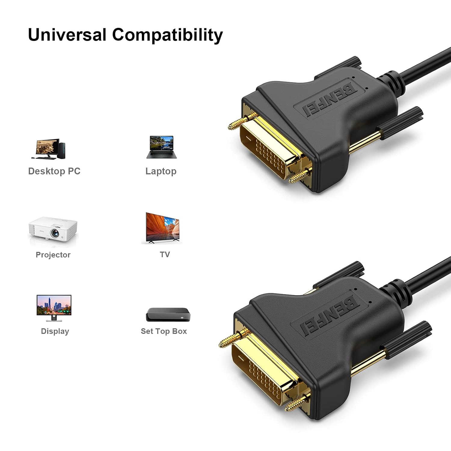 Detalle de BENFEI DVI-D 24+1 dual link-kabel, 1,8 m med guldpläterade kontakter