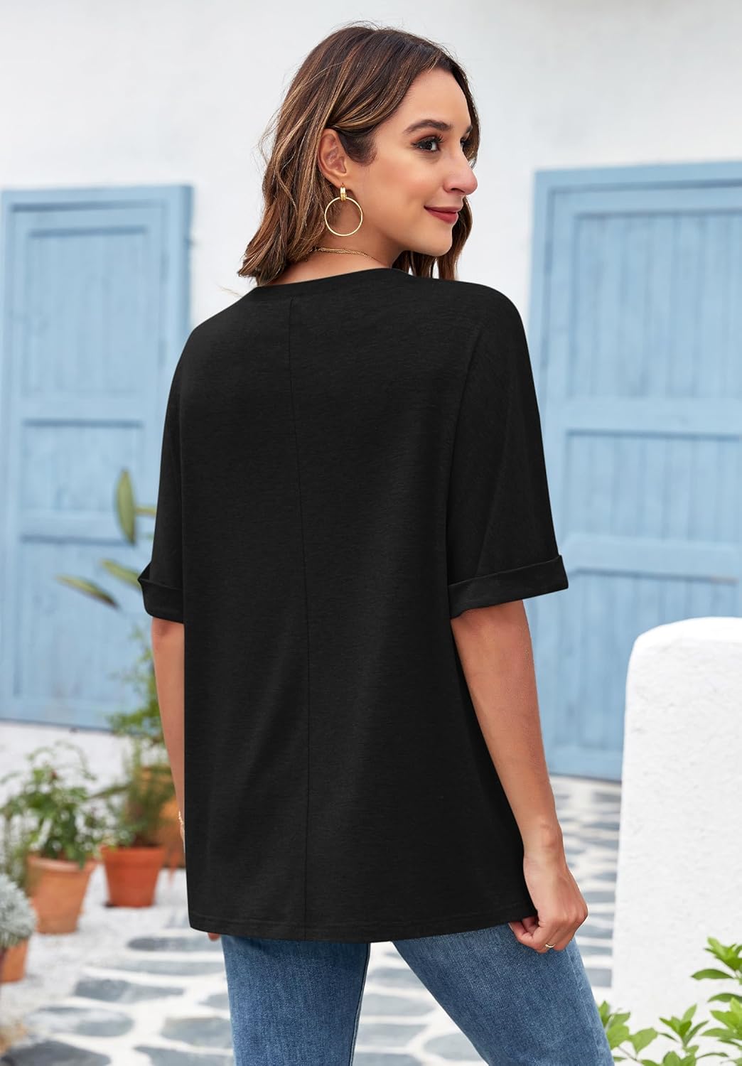 Thumbnail 2 de WNEEDU Oversize Shirt Damen Rundhals Kurzarm
