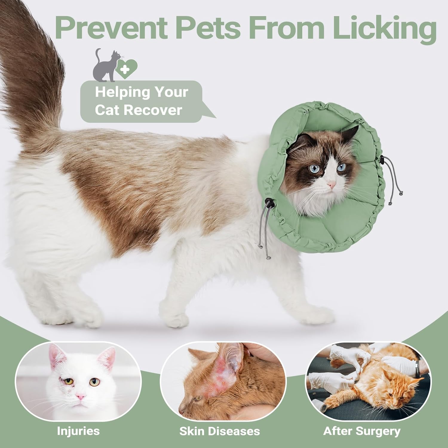 Thumbnail 6 de Supet Soft Cat Cone Collar: Silent, Adjustable Recovery Collar for Cats (Light Green, M)