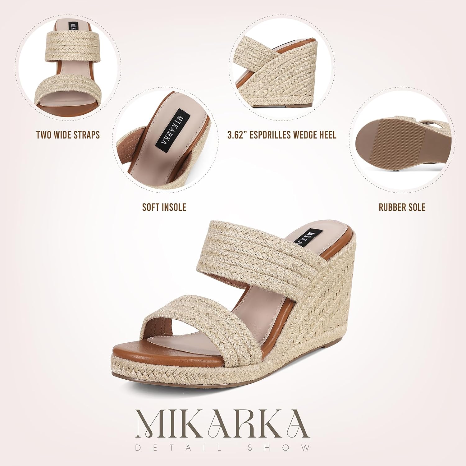 Detalle de mikarka Slip On Wedge Sandals for Women – Open Toe Espadrille Platform Slides