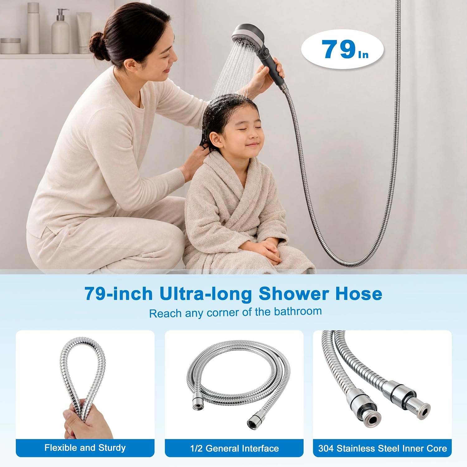 Thumbnail 6 de Umyder Handheld Shower Head with 79in Hose: High-Pressure Filtered Shower Head with On/Off Pause and Wall Mount