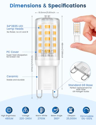 Thumbnail 6 de QOJUX 3W G9 LED Bulbs Dimmable – Warm White, 480 Lm, 34 LEDs