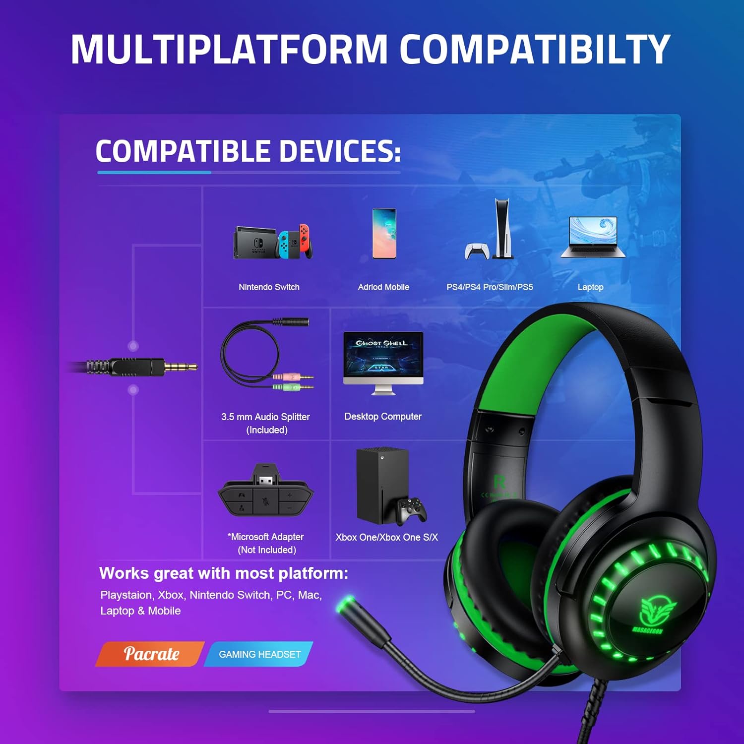 Detalle 2 de Pacrate Gaming Headset mit Mikrofon
