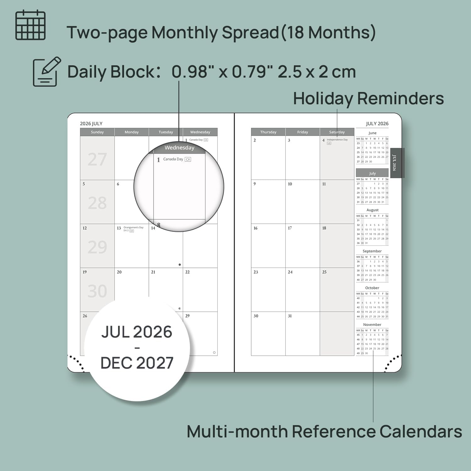 Thumbnail 2 de POPRUN 2026–2027 Pocket Monthly Planner, 18-Month Calendar, Night Sky Blue
