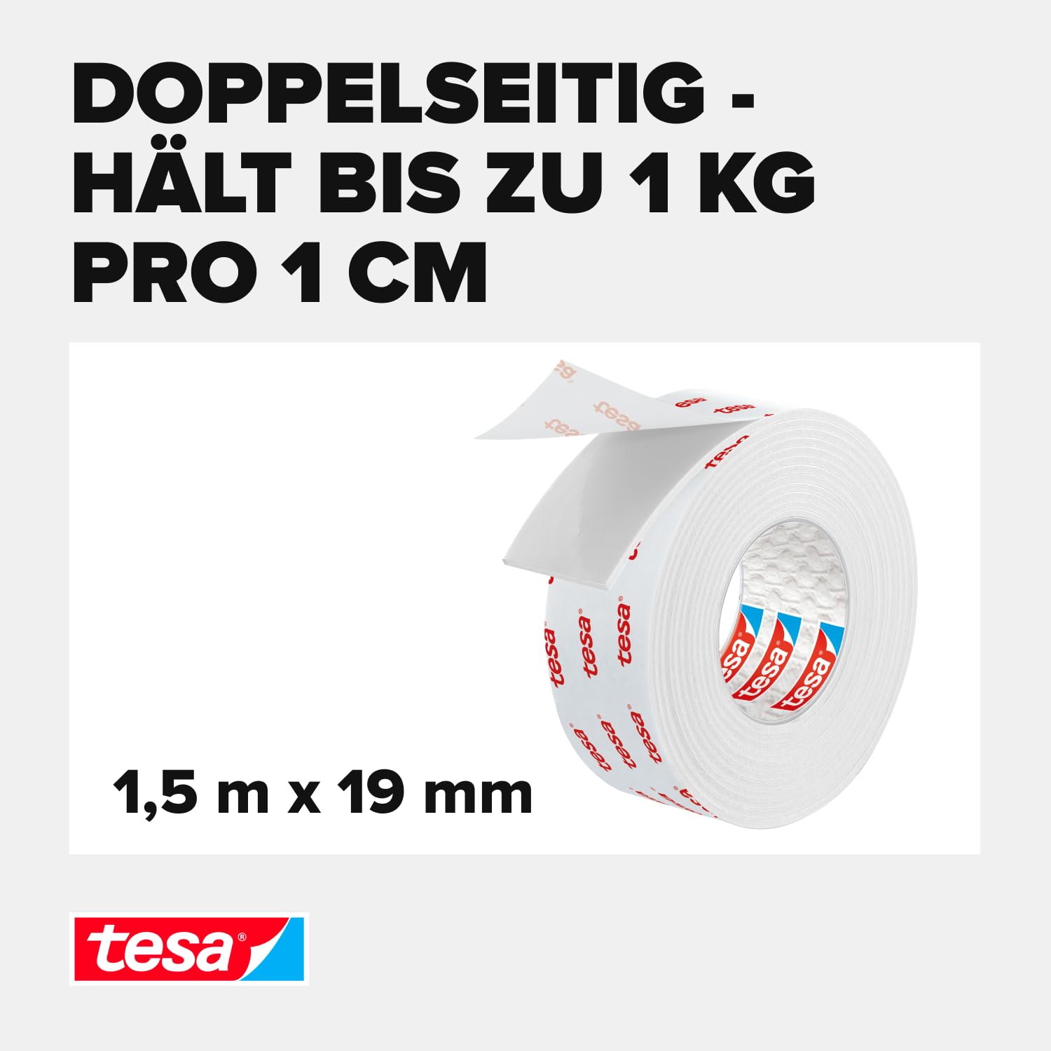 Detalle de tesa Montageband Tapete&Putz – 1,5 m × 19 mm, 10 kg Haltekraft pro Meter
