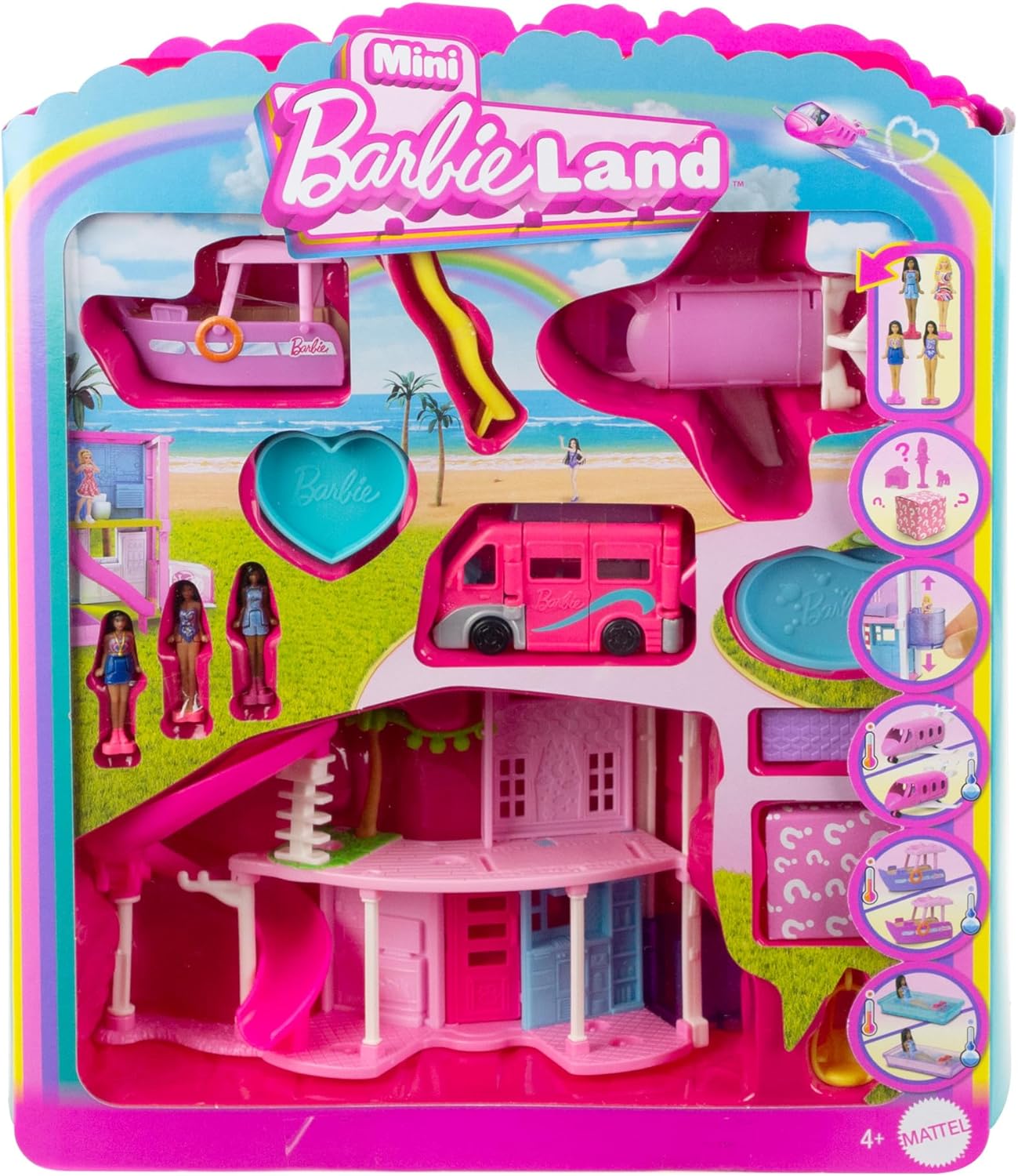 Detalle de Barbie Maison de Rêve Mini-BarbieLand – Coffret avec 3 Véhicules et 4 Poupées