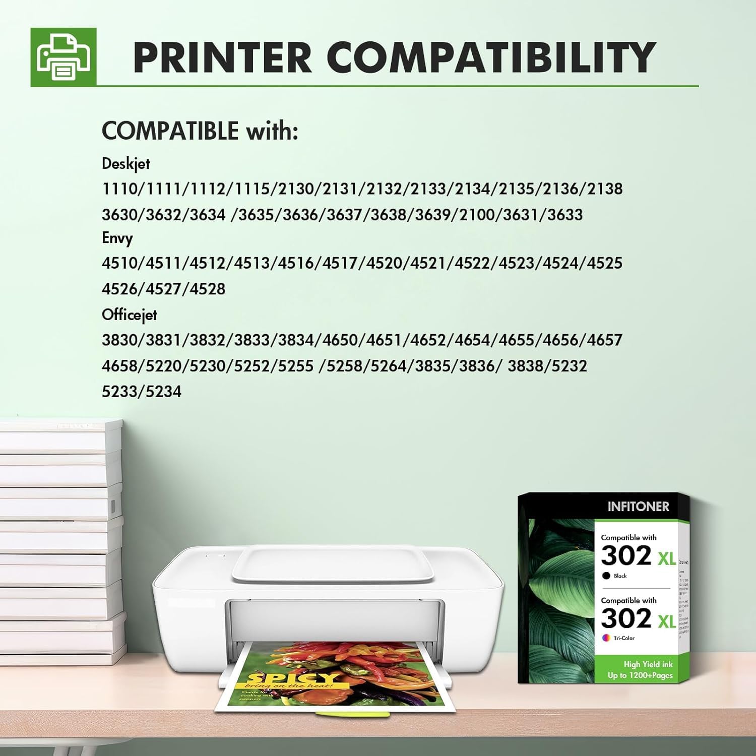 Detalle de INFITONER 302 XL Schwarz & Farbe Multipack – kompatible HP 302XL Patronen (Schwarz + Farbe) mit Chip