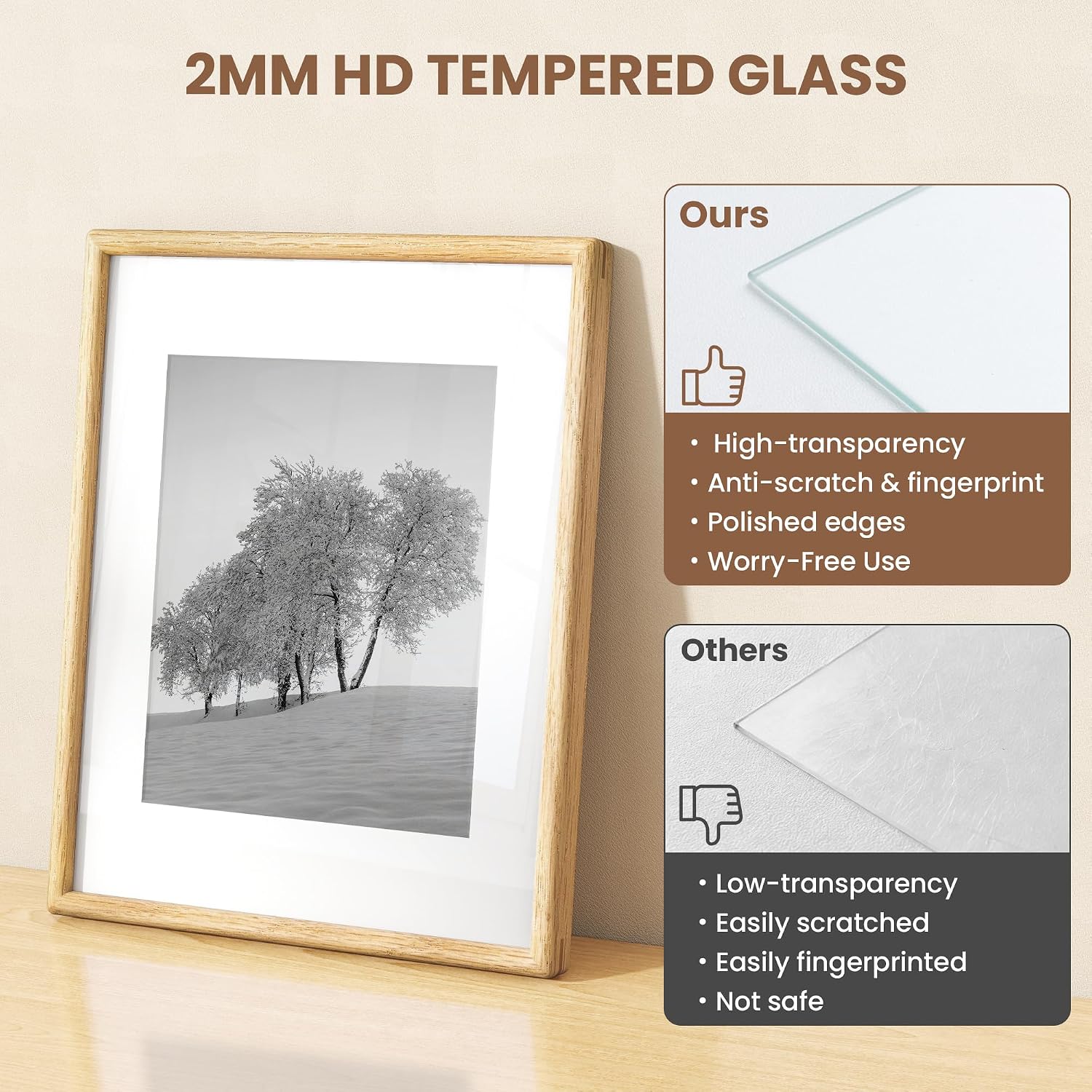 Detalle de KovaScape 8.5x11 Picture Frame in Solid Oak with Tempered Glass