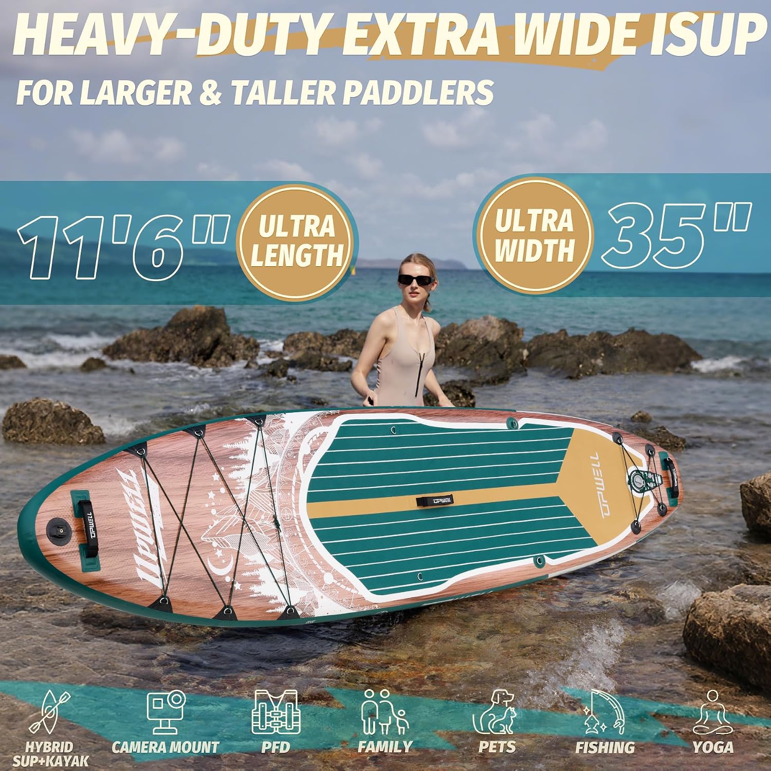 Detalle de UPWELL 11'6 Inflatable Paddle Board with 2-in-1 Paddle and Full Accessory Set