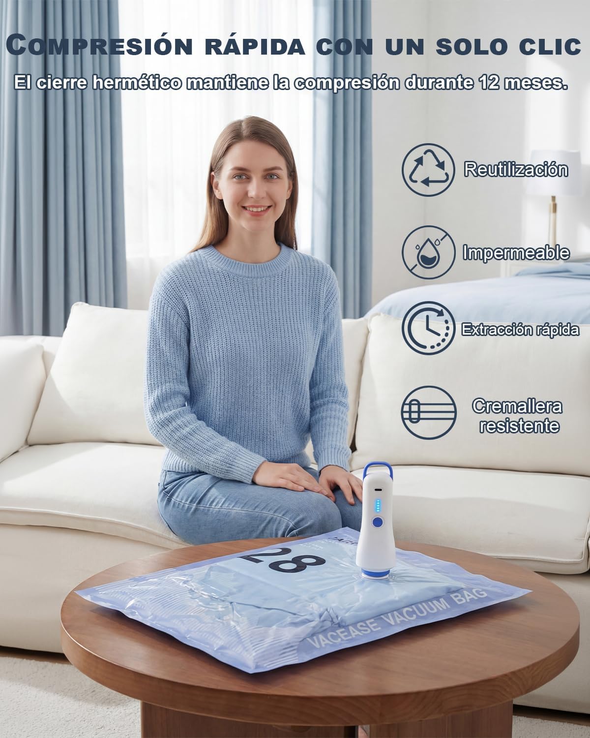 Detalle de Raplink Bolsas Vacío Ropa con Bomba Eléctrica (8 bolsos) para Viajes, Mudanzas y Almacenamiento