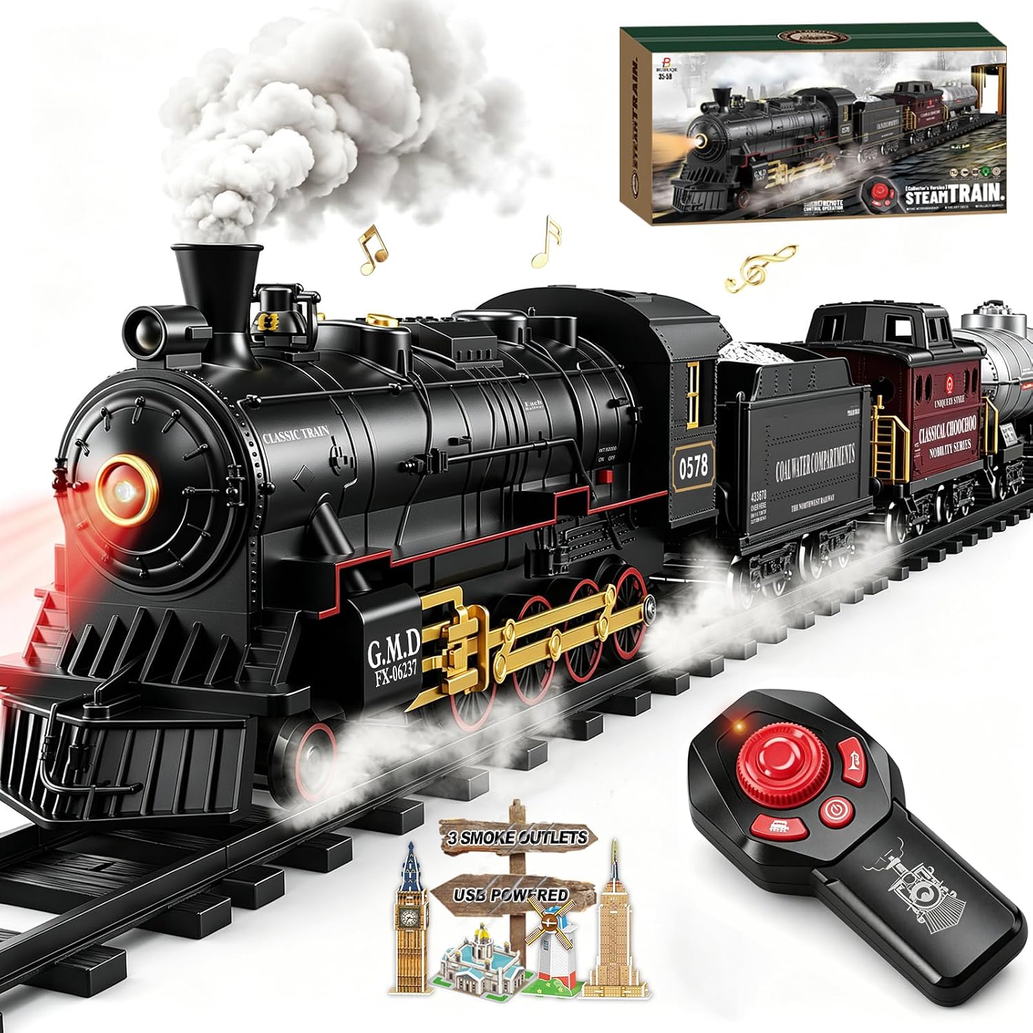Detalle de BUBUQE LCF2400233-CA Remote Control Train Set with Smoke, Whistle and Lights