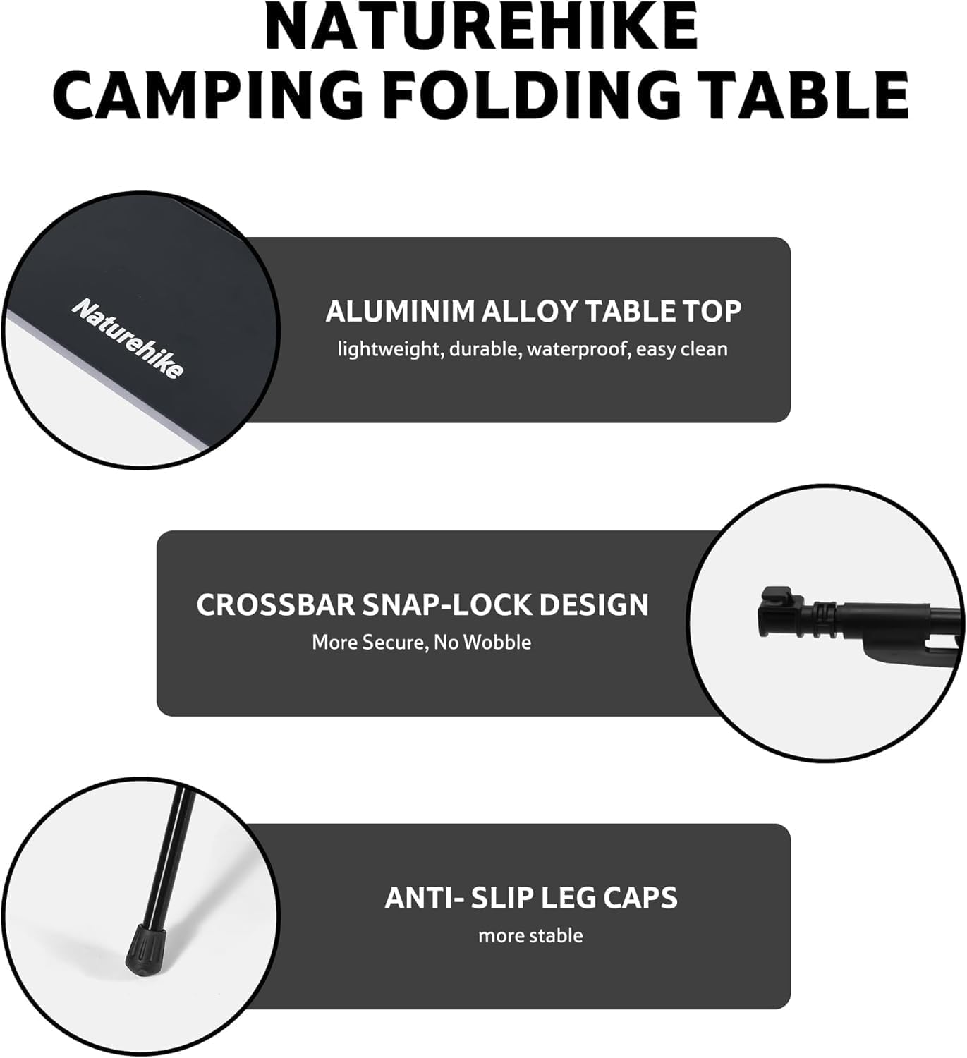 Thumbnail 6 de Naturehike 6977465867100 campingbord i aluminium, hopfällbart med pulverlackerad skiva