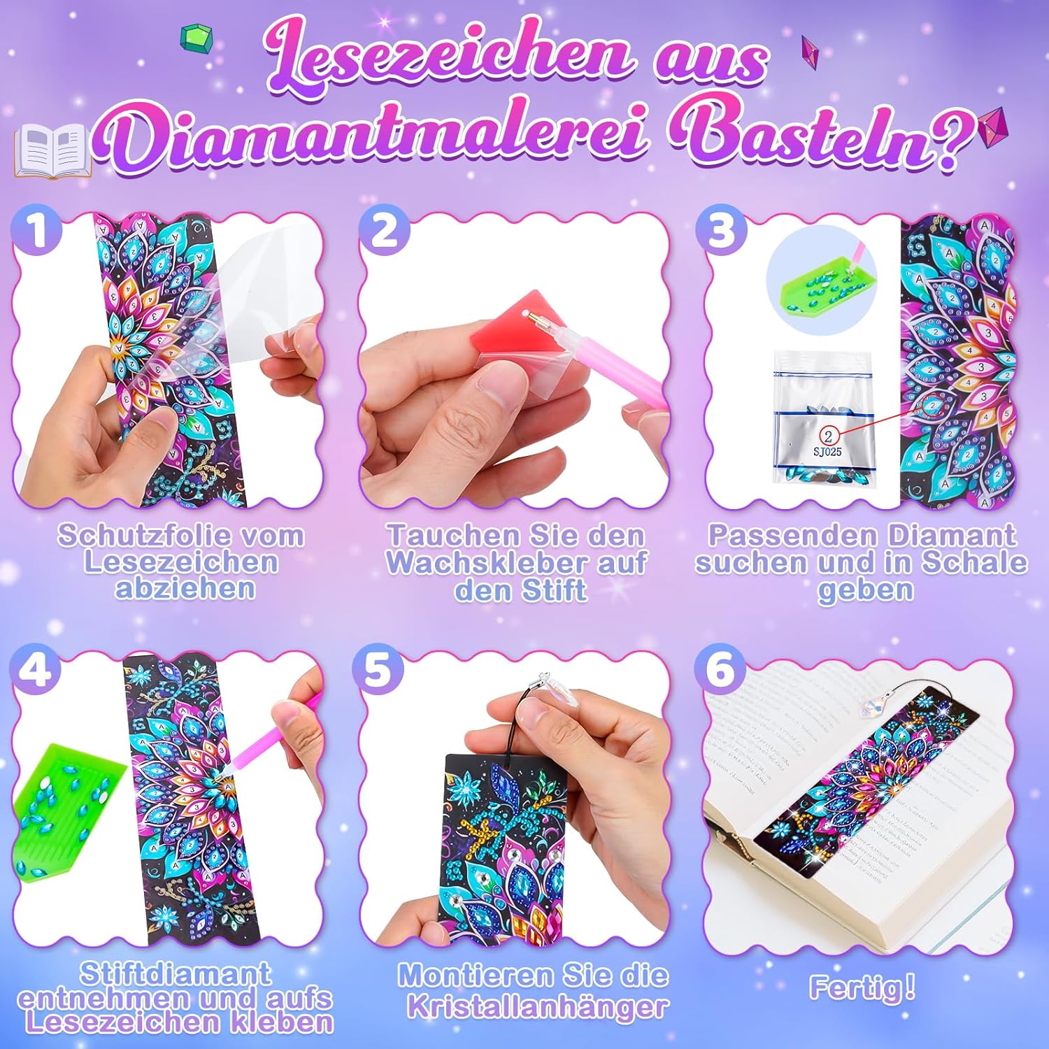 Thumbnail 3 de Diamond Painting Lesezeichen 8er Set 📚