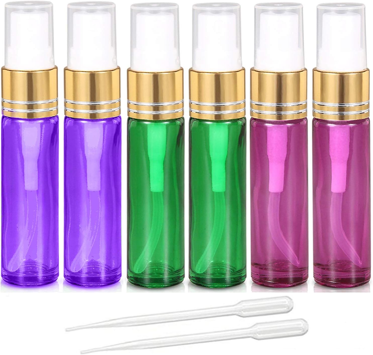 JamHooDirect 6Pcs 10ml Empty Glass Spray Bottles with Golden Fine Mist Sprayers
