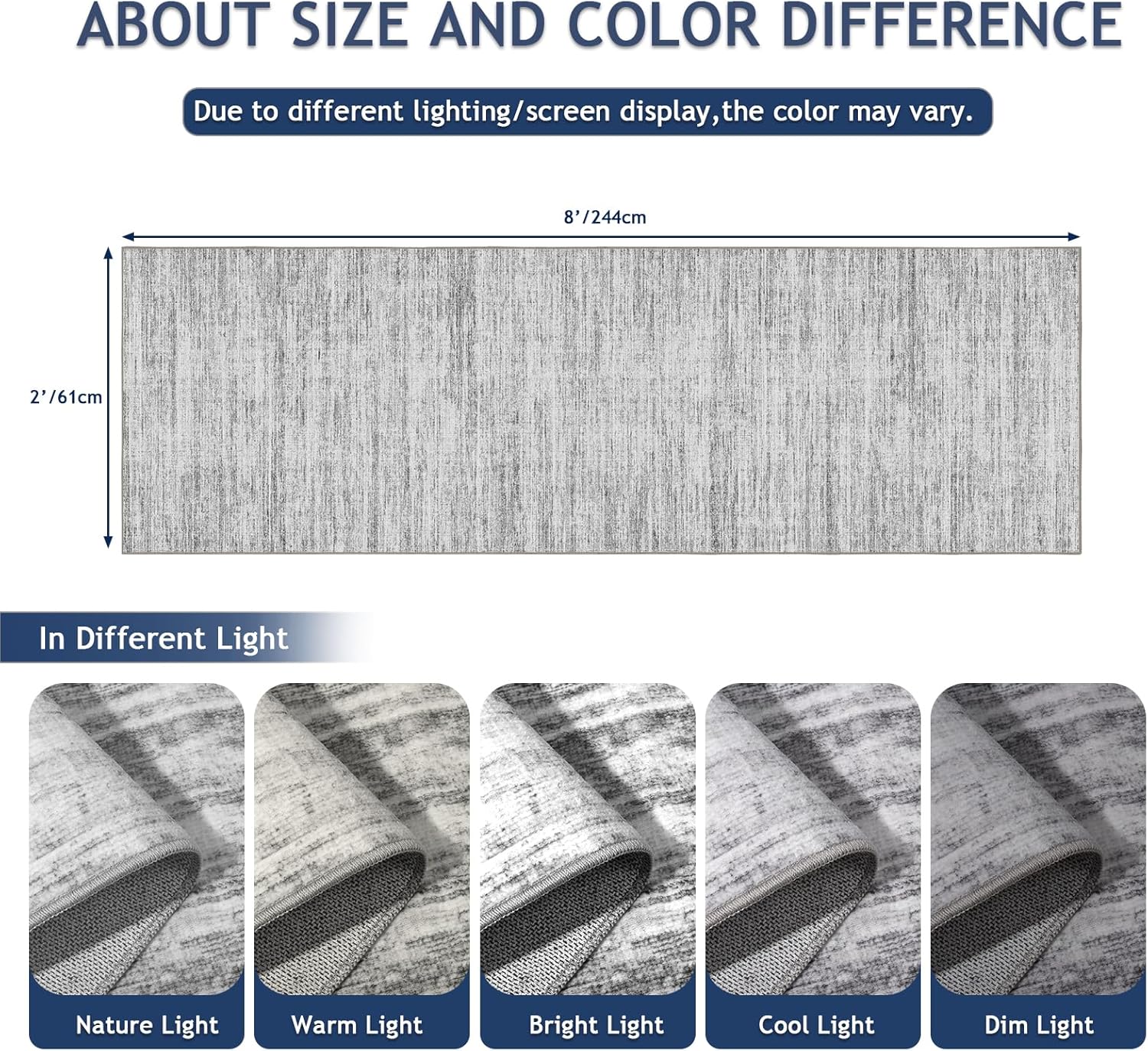 Thumbnail 1 de Runners for Hallways 2x8: Modern Abstract Non-Slip Washable Runner Rug (Grey, 2'x8')