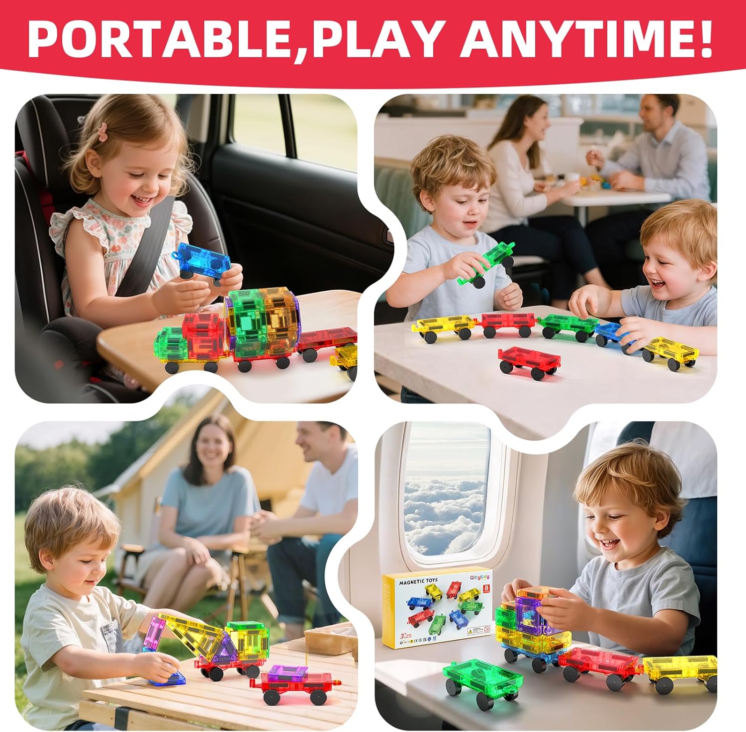 Thumbnail 5 de Qltytoy 8PCS Magnetic Tiles Mini Cars Set — Portable STEM Play for Kids