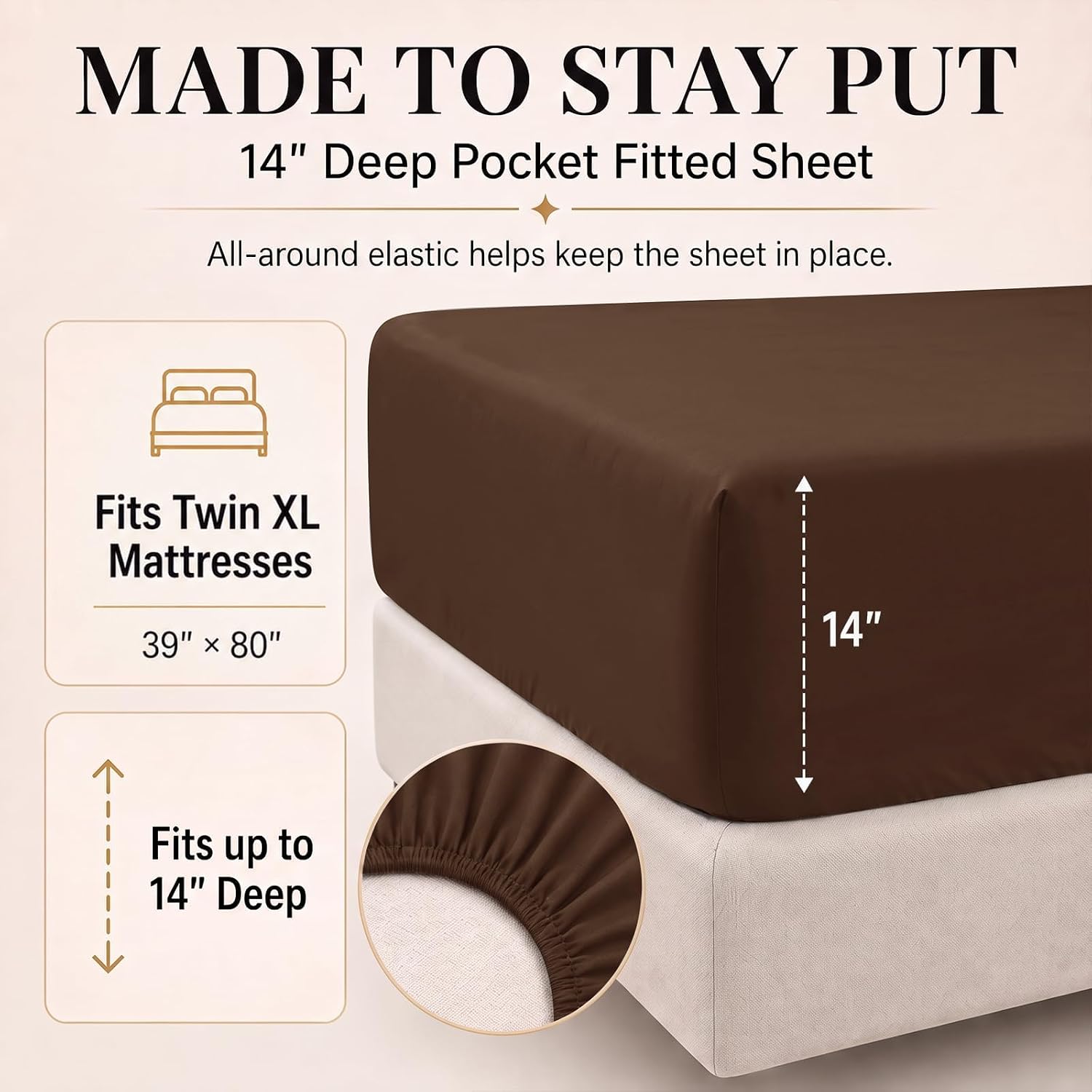 Detalle de CozyLux CLUS26G80R1TX Twin XL Comforter Set, 5-Piece Brown Bedding
