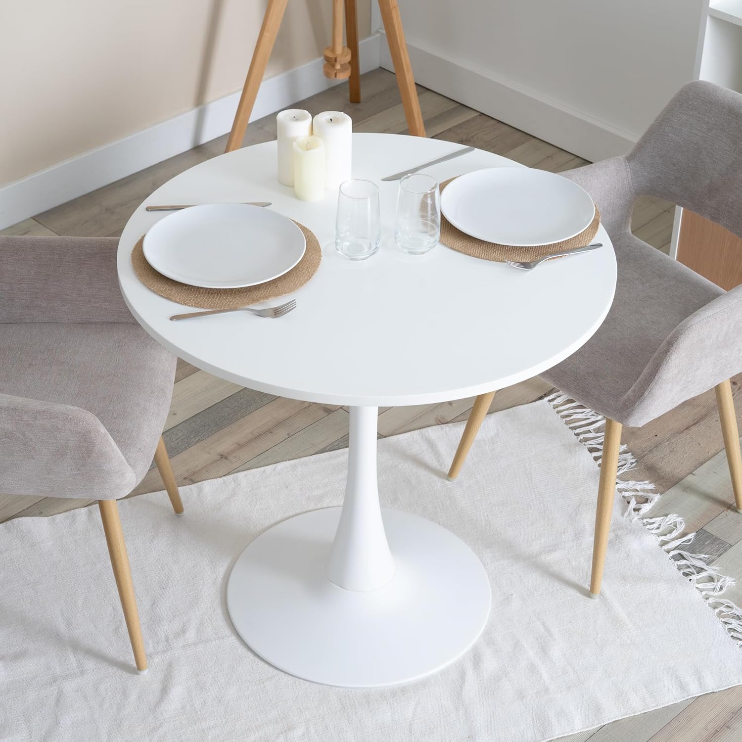 Thumbnail 3 de MEUBLE COSY Tavolo da Pranzo Rotondo 80x80x73 cm stile scandinavo, struttura in metallo bianco (fino a 4 persone)